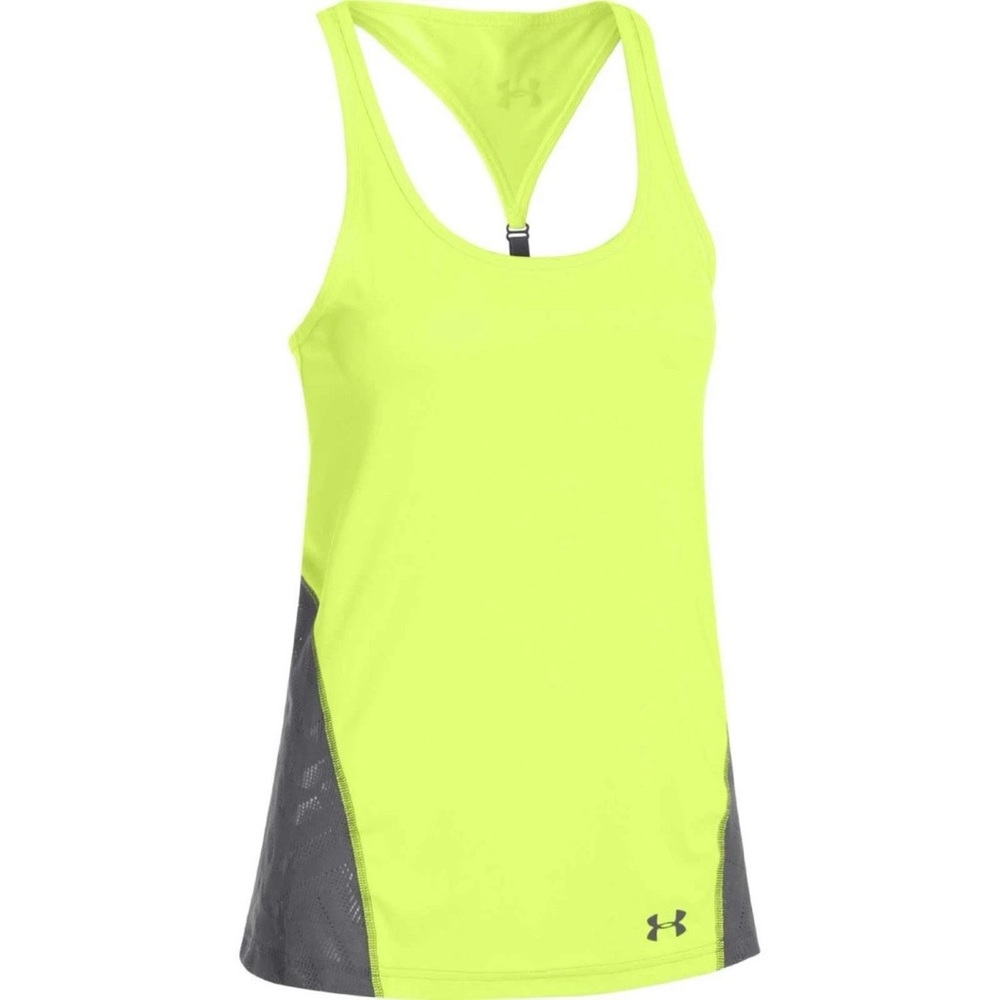 UNDER ARMOUR Yellow Gray ArmourVent Moxey Active Fitted Gym Tank Top Size Large‎